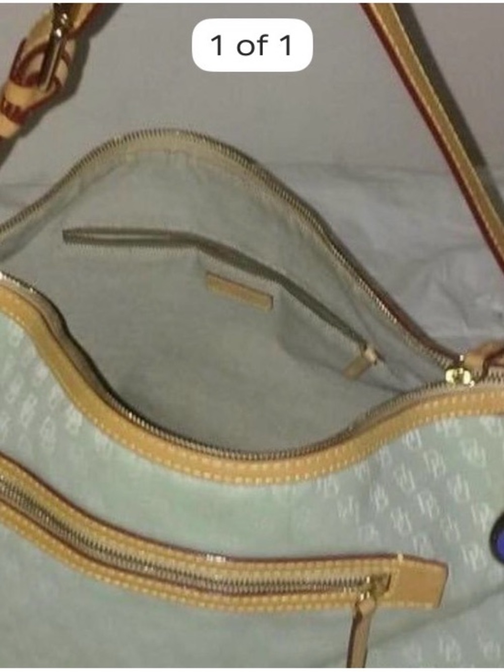 Women's Crossbody Shoulder Bag in Light Gray and Tan dooney bourke